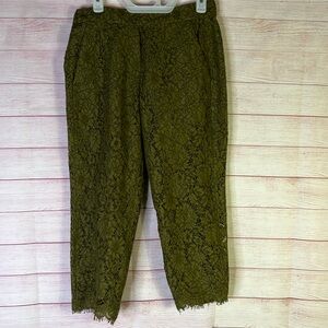 J Crew Olive Green‎ Lace Pull Pants Size 6P